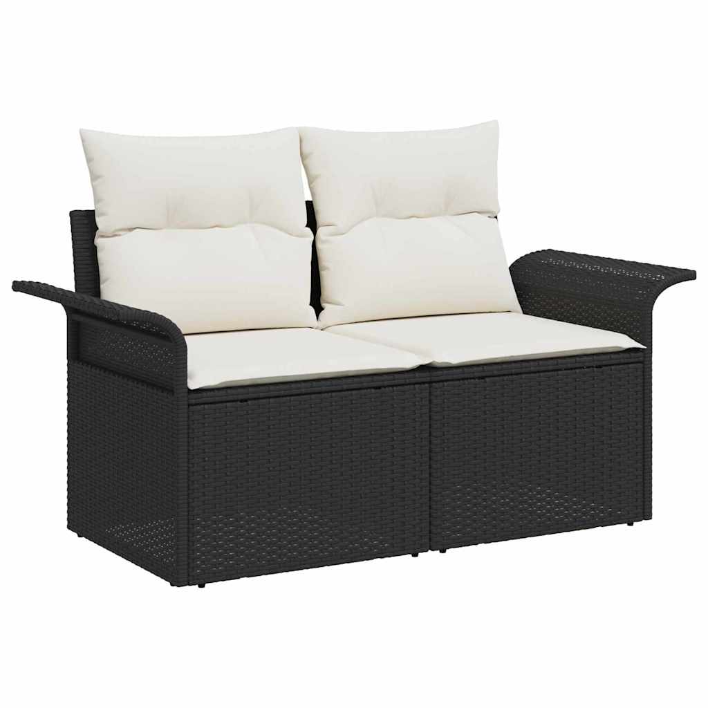 Garten-Sofa-Set mit Kissen mit Speicher 9 pcs Schwarz und Creme